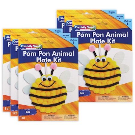 Creativity Street Pom Pon Animal Plate Kit, Bee, 9'' x 8.5'' x 1'', 6PK PAC5713